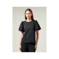 Blusa Top Mujer Negro Cuello Redondo Manga Globo