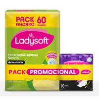 Pack LADYSOFT Nocturna Maxi Pro Paquete 10un + Toalla Higiénica Normal Tela Paquete 60un