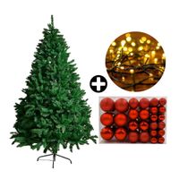 COMBO Orange: Árbol de Navidad 210cm Premium 1900 Ramas Plegable + Set de 122 Bolas de Árbol 4/6/8cm Rojo + Tira 10m de 200 Luces con Luz LED Cálida