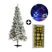 COMBO Orange: Árbol de Navidad 180cm Nevado 530 Ramas + Set de 88 Bolas de Árbol 3/4/6cm Dorado + Tira 10m de 200 Luces con Luz LED Fría