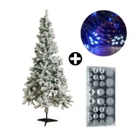 COMBO Orange: Árbol de Navidad 180cm Nevado 530 Ramas + Set de 88 Bolas de Árbol 3/4/6cm Silver + Tira 10m de 200 Luces con Luz LED Fría
