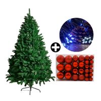 COMBO Orange: Árbol de Navidad 210cm Premium 1900 Ramas Plegable + Set de 122 Bolas de Árbol 4/6/8cm Rojo + Tira 10m de 200 Luces con Luz LED Fría