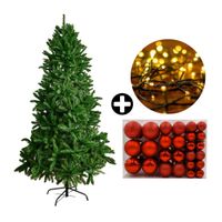 COMBO Orange: Árbol de Navidad 210cm Frondoso 1512 Ramas + Set de 122 Bolas de Árbol 4/6/8cm Rojo + Tira 10m de 200 Luces con Luz LED Cálida