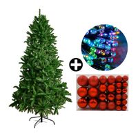 COMBO Orange: Árbol de Navidad 210cm Frondoso 1512 Ramas + Set de 122 Bolas de Árbol 4/6/8cm Rojo + Tira 10m de 200 Luces con Luz LED Multicolor