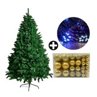 COMBO Orange: Árbol de Navidad 210cm Premium 1900 Ramas Plegable + Set de 122 Bolas de Árbol 4/6/8cm Dorado + Tira 10m de 200 Luces con Luz LED Fría