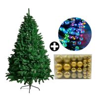 COMBO Orange: Árbol de Navidad 210cm Premium 1900 Ramas Plegable + Set de 122 Bolas de Árbol 4/6/8cm Dorado + Tira 10m de 200 Luces Luz LED Multicolor