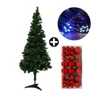 COMBO Orange: Árbol de Navidad 180cm Berries con 530 Ramas + Set de 88 Bolas de Árbol 3/4/6cm Rojo + Tira 10m de 200 Luces con Luz LED Fría