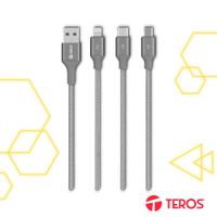 Cable de Carga 3 en 1 Teros TE-70210W USB-A a Tipo C Lightning Micro USB Gris