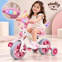 Bicicleta de Equilibrio rosa y blanco para Niñas Unicornio con Ruedas de Apoyo y Pedales Removibles