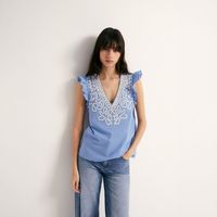 Blusa Mujer Sfera S/M Puntilla Romantica Mx Off Azul