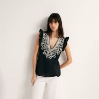 Blusa Mujer Sfera Fluido Picos Negro