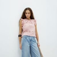 Blusa Mujer Sfera Volantes Bordado Rosa Claro