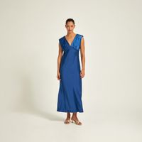 Vestido Mujer Sfera Fiesta Saten Azul Tinta