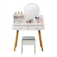 Tocador De Maquillaje Vintage Con Espejo 2 Cajones Banco Dormitorio Blanco ZZ479