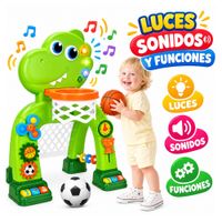 Centro De Actividades Dinosaurio 2 en 1 Juego Futbol Y Basquet Con Luces y Sonido Funciones