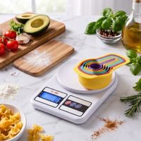 Balanza de cocina de 1gr a 10kg con cucharas medidoras set 6pcs