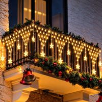 Guirnalda De Luces Navidad 196 Led Cascada Con Estrellas Amarillo
