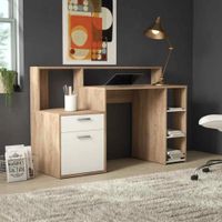 Escritorio Moderno Luca con Repisa Ventitas Home Color Duna y Blanco