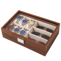 Organizador de Relojes y Lentes de Madera con Tapa Transparente 6 Relojes . 3 Lentes