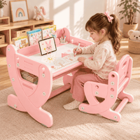 Set Escritorio y Silla Montessori Altura Regulable con Pizarra Acrílica Rosa Infantil