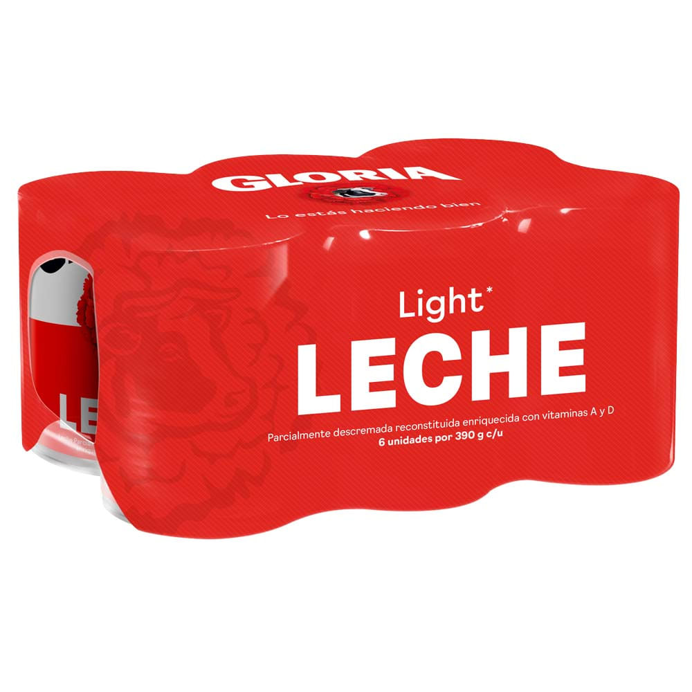 Leche Light GLORIA Lata 390g Paquete 6un