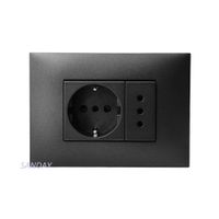 TOMACORRIENTE DOBLE 1 SCHUKO Y 1 3 EN LINEA NEVE UP PLACA CARBON MATE Y DADOS CARBON MATE VIMAR