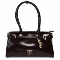 CARTERA SHOULDER BAG GUESS GENE MARRÓN CHOCOLATE CON ADORNO DORADO
