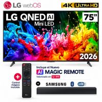 Televisor 75 4K UHD QNED MiniLED Negro LG 75QNED65BSA 2026 - Soundbar Samsung