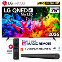 Televisor 75 4K UHD QNED MiniLED Negro LG 75QNED65BSA 2026 - Soundbar Nex