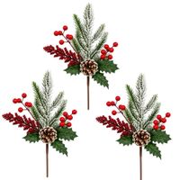 Pack De 3 Picks Navideños De Moritas Rojas Y Eucalipto De 37Cm Bg410217 Floripastore