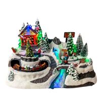 Villa Navideña Con Montaña Tren Y Cascada De 33Cm Fc112 Floripastore
