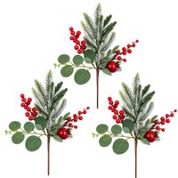 Pack De 3 Picks Navideños De Moritas Rojas Y Eucalipto De 37Cm Bg410216 Floripastore