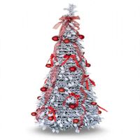Árbol plegable De Navidad 1.80m Blanco Nevado Con Adornos Rojos
