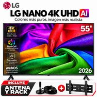 Televisor LG 55 NANO 4K UHD SMART TV 2026 CON RACK Y ANTENA DIGITAL