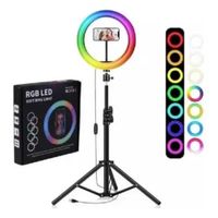 Aro De Luz Led 26 Cm Luz Rgb Calida Fria Trípode 2.10 Mt Estructura Negro
