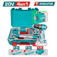 SET 4EN1 TALADRO PERC 76NM  NIVEL LASER  TRIP  MEDIDOR LASER INDUSTRIAL 2X2.0AH