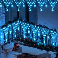 Luces Navideñas Cascada 4.20m 196 LED Azul Cielo con Estrellas y Control Remoto