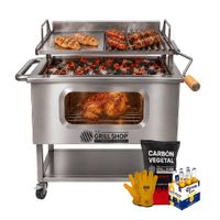 Caja China con Visor y Parrilla Elevadiza Inox Guantes Carbón Cerveza