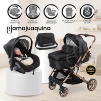 Coche Moisés Travel System  ORION PLUS  Función Maleta con Porta Bebé y Pañalera Black