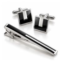 KIT GEMELOS Y PISA CORBATA  PLATA Y NEGRO