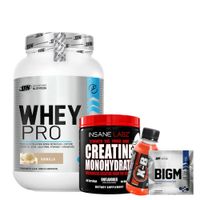 WHEY PRO 1 VAINILLA KG Y CREATINA INSANE 300 GR Y 1 BOTELLITA XB Y 1 SACHET BIGM