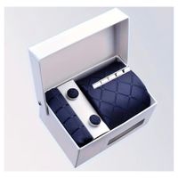 COMBO CORBATA PISA CORBATA GEMELOS Y PAÑUELO AZUL ROMBOS M9