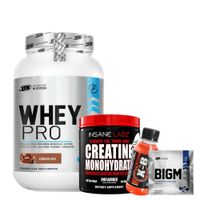 WHEY PRO 1 CHOCOLATE KG Y CREATINA INSANE 300 GR Y 1 BOTELLITA XB Y 1 SACHET BIGM