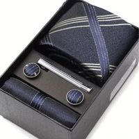 COMBO CORBATA PISA CORBATA GEMELOS Y PAÑUELO AZUL DORADO  M8