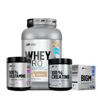 WHEY PRO 1 KG VAINILLA Y CREATINA UN 150 GR Y GLUTAMINA UN 200 GR Y CAJA BIGM 10 SACHET