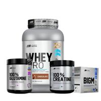 WHEY PRO 1 KG CHOCOLATE Y CREATINA UN 150 GR Y GLUTAMINA UN 200 GR Y CAJA BIGM 10 SACHET