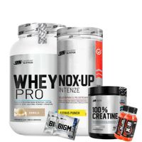 WHEY PRO 1 KG VAINILLA Y CREATINA UN 150 GR Y NOX UP 1 KG CITRUS Y 2 BOTELLITAS XB Y 2 SACHETS BIGM