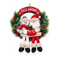 Corona Navideña Papá Noel y Muñeco de Nieve 50 x 40 cm - Cartel Rojo