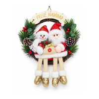 Corona Navideña Papá Noel y Muñeco de Nieve 50 x 40 cm - Cartel Crema