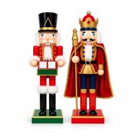 Dúo de Cascanueces Decorativos de Madera 38 cm - Soldado y Rey